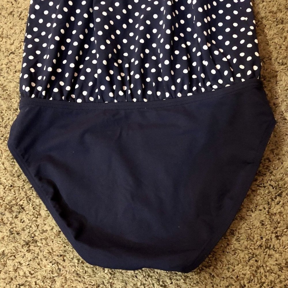 Lands End Maternity Swim Suit Womens 6 Used Navy Polka Dot One Piece - Picture 6 of 15